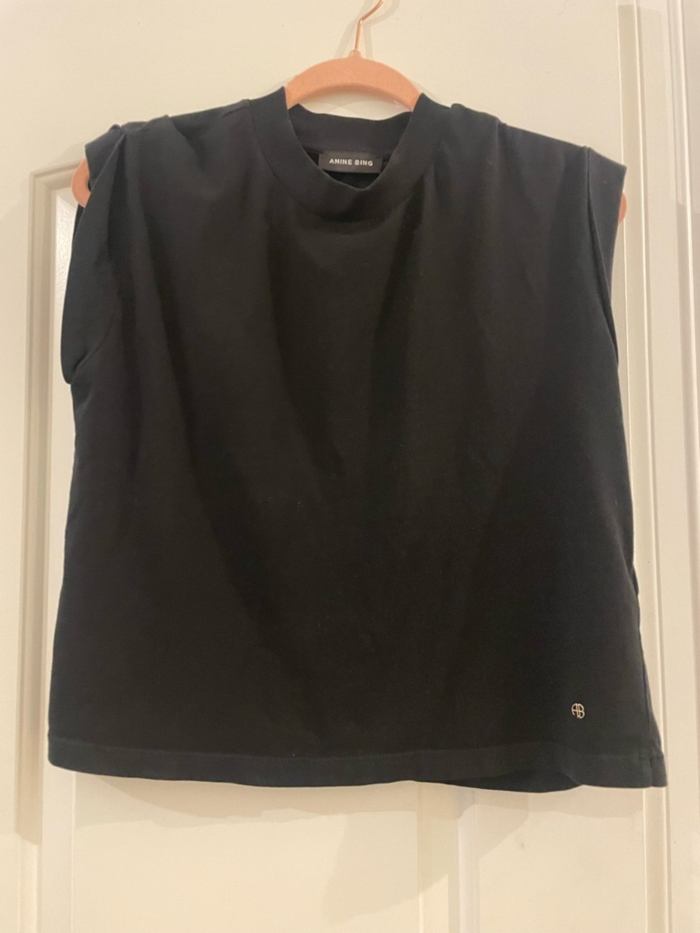 Anine Bing Black Sleeveless Muscle Tee with Subtle Logo